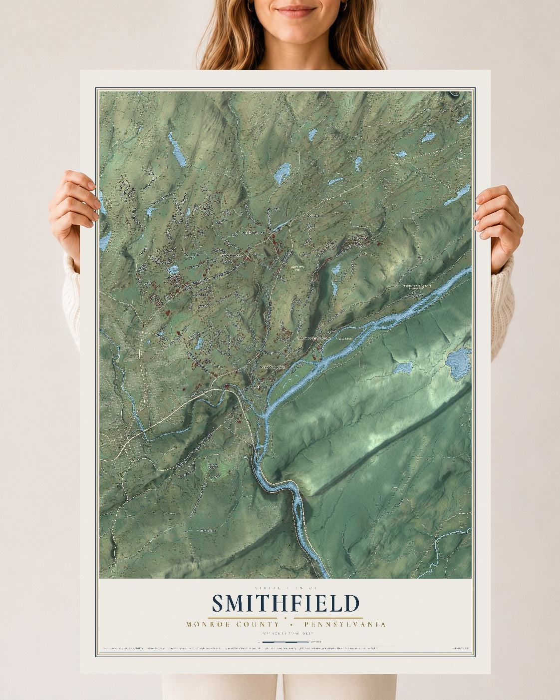 Map of Smithfield, Monroe County, Pennsylvania, 24 x 36 inch unframed archival matte print