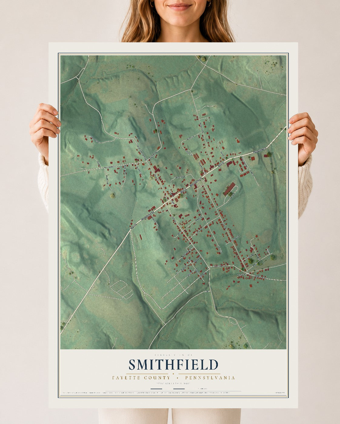 Map of Smithfield, Fayette County, Pennsylvania, 24 x 36 inch unframed archival matte print