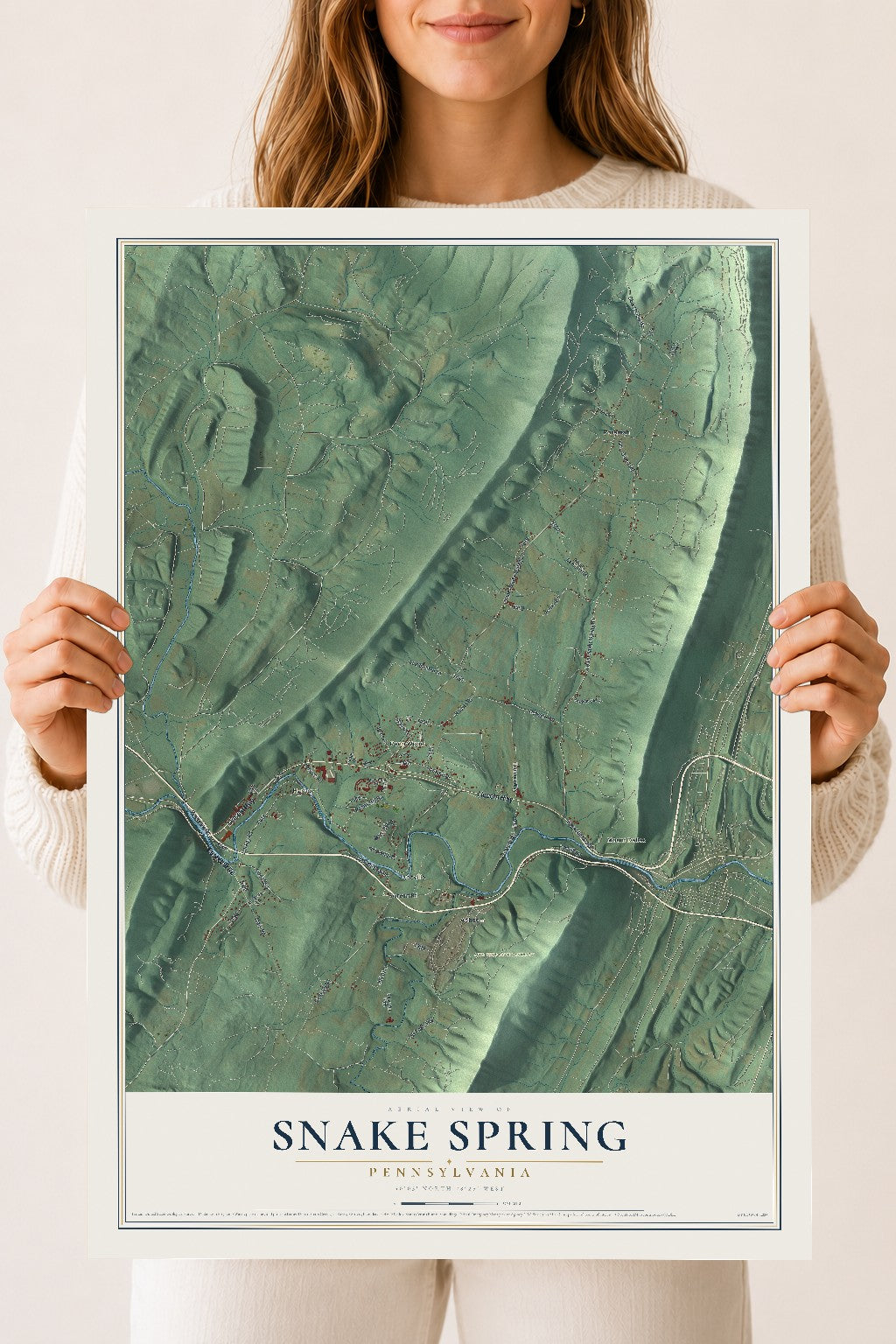 Map of Snake Spring, Pennsylvania, 18 x 24 inch unframed archival matte print