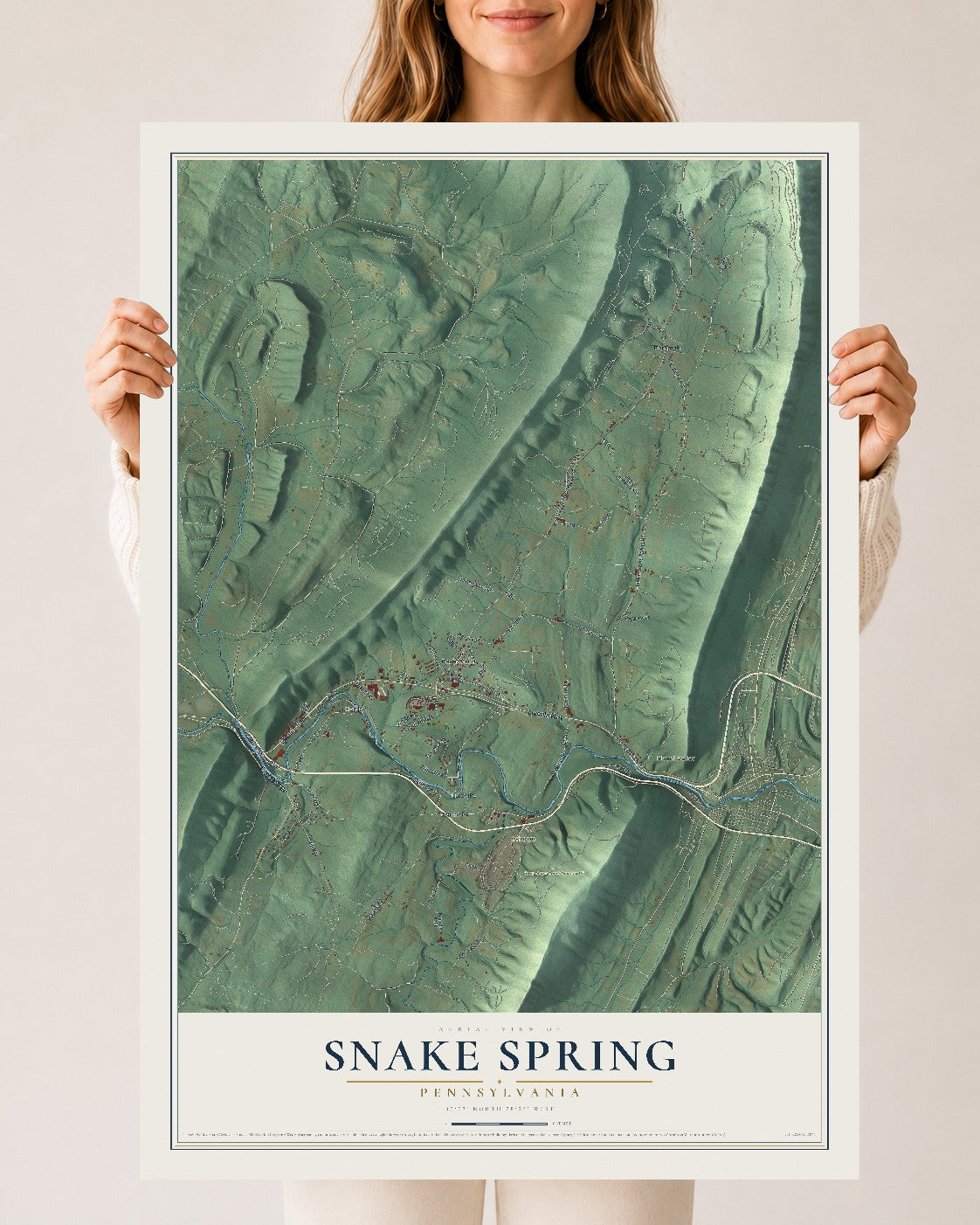 Map of Snake Spring, Pennsylvania, 24 x 36 inch unframed archival matte print