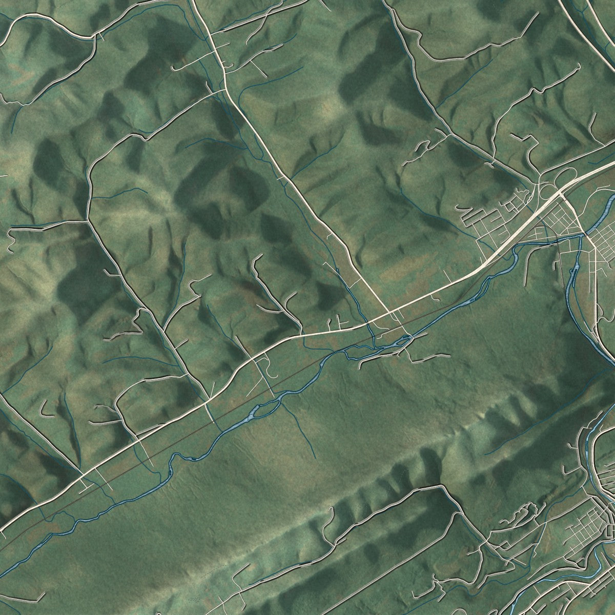 Second close-up of the map of Snow Shoe, Centre County, Pennsylvania print showing more streets and buildings