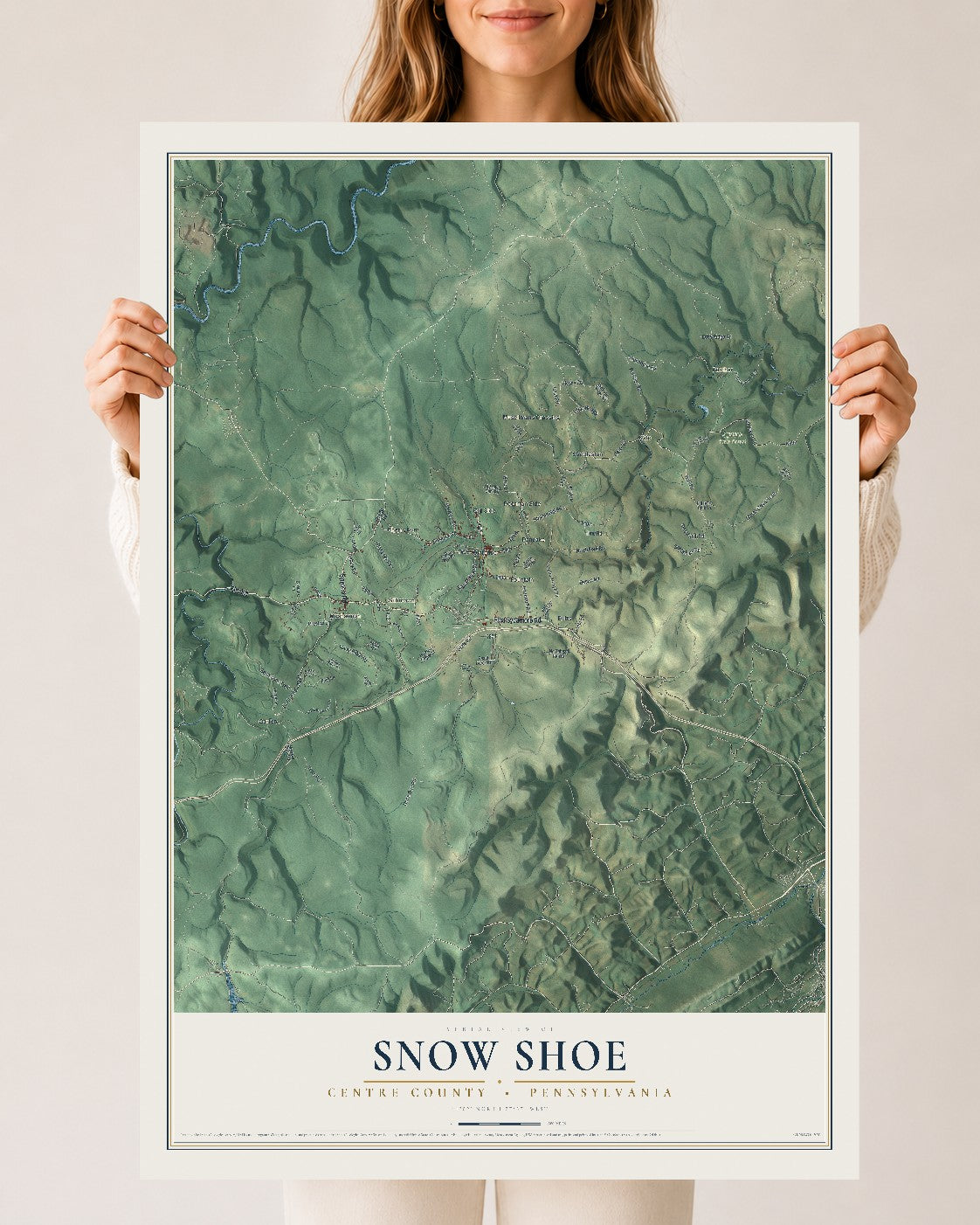 Map of Snow Shoe, Centre County, Pennsylvania, 24 x 36 inch unframed archival matte print