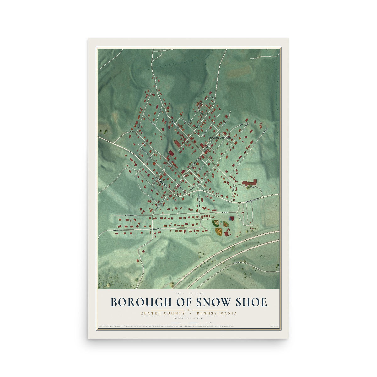 Map of the Borough of Snow Shoe, Centre County, Pennsylvania, 12 x 18 inch unframed archival matte print