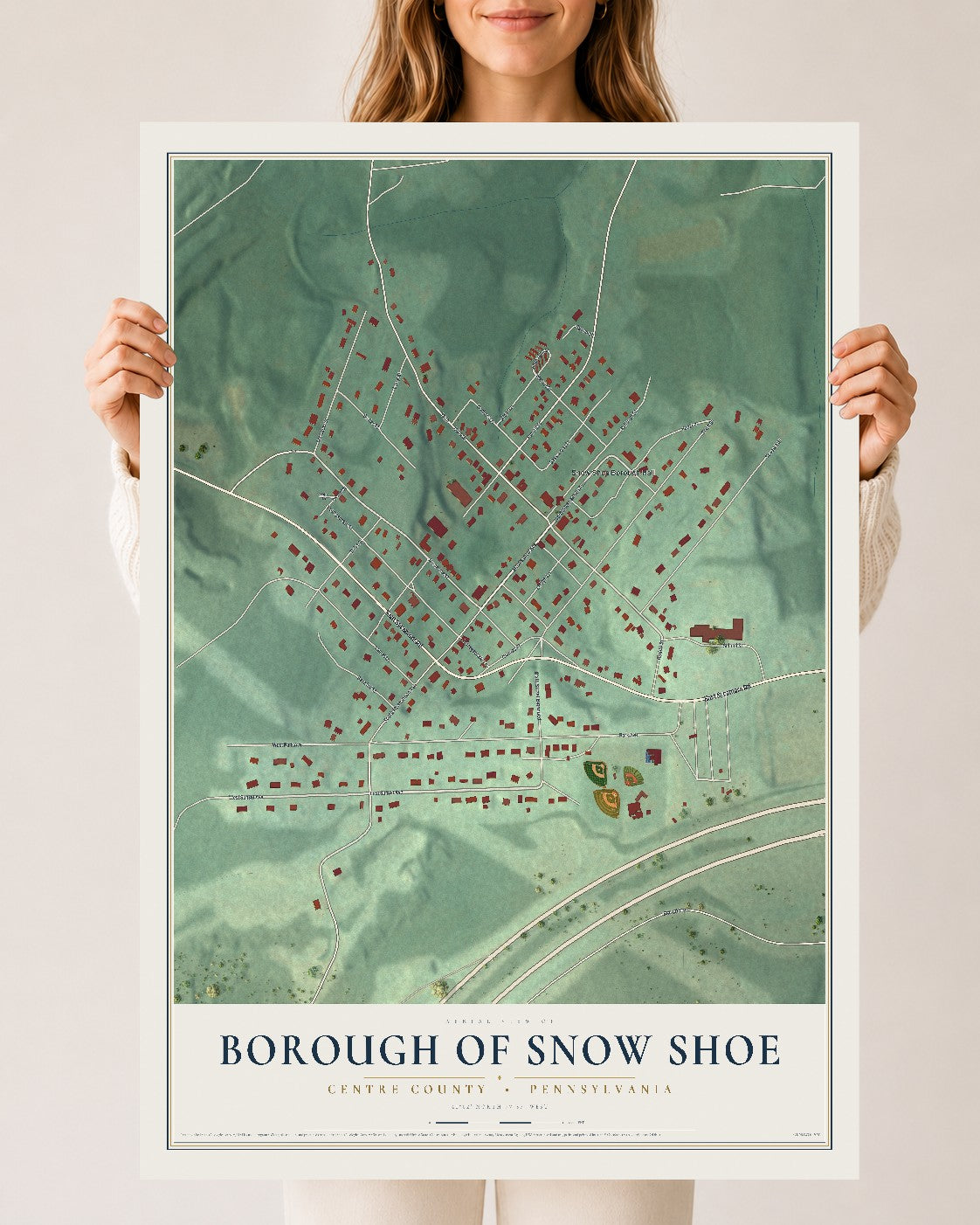 Map of the Borough of Snow Shoe, Centre County, Pennsylvania, 24 x 36 inch unframed archival matte print