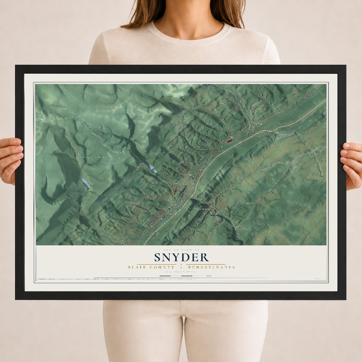 Map of Snyder, Blair County, Pennsylvania, 18 x 24 inch print in a black wood frame