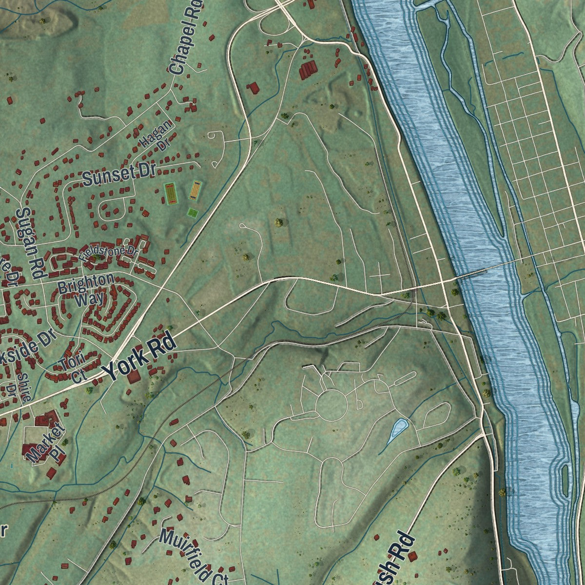 Second close-up of the map of Solebury, Pennsylvania print showing more streets and buildings