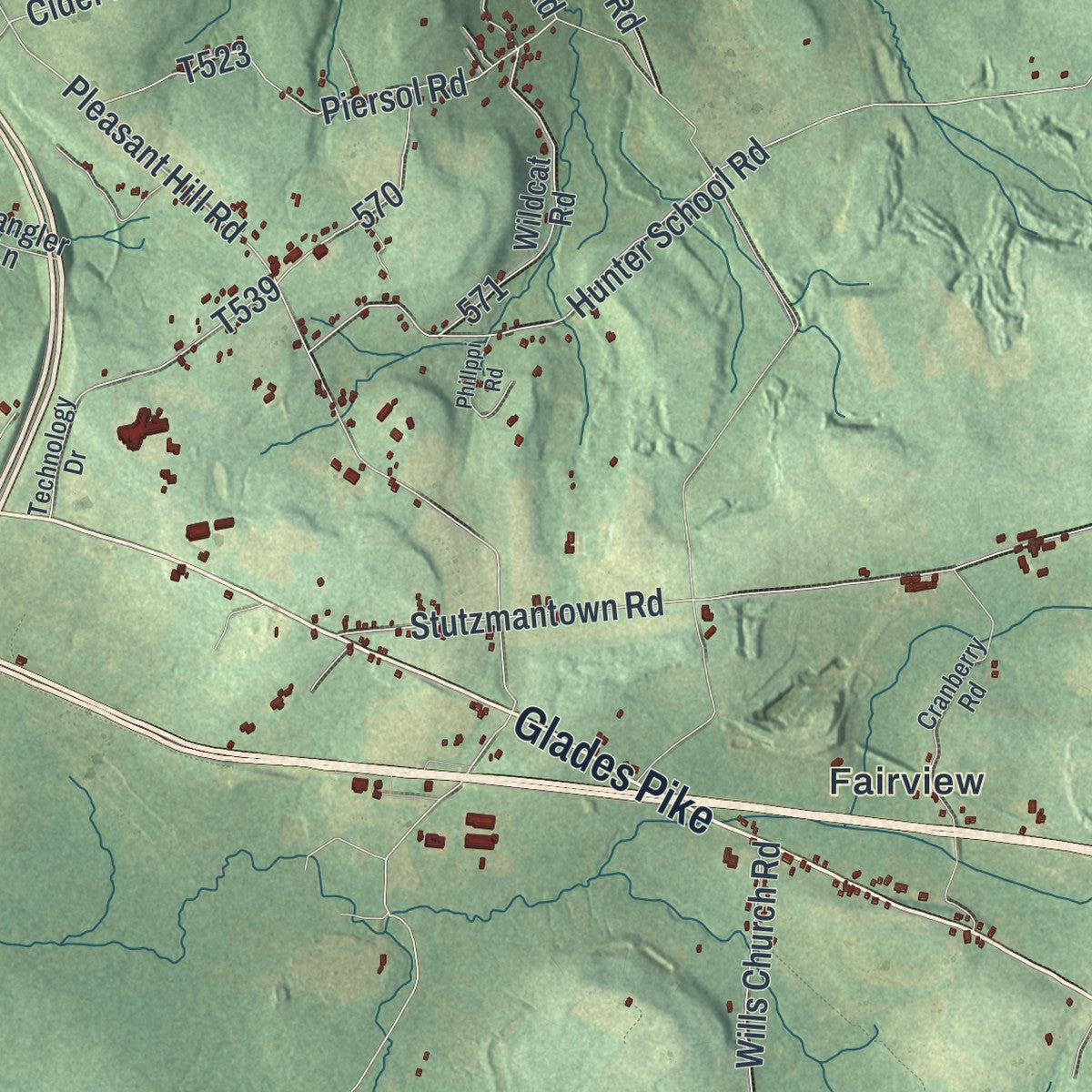 Second close-up of the map of Somerset, Somerset County, Pennsylvania print showing more streets and buildings