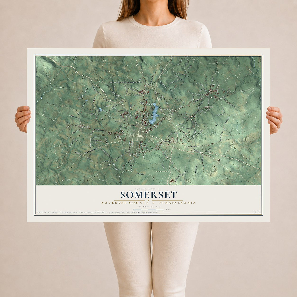 Map of Somerset, Somerset County, Pennsylvania, 24 x 36 inch unframed archival matte print