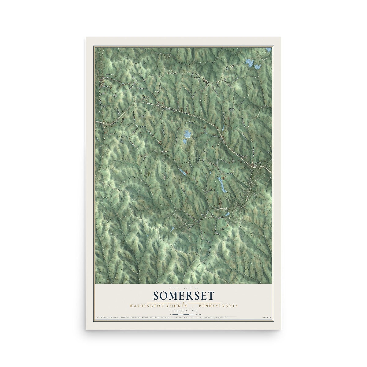 Map of Somerset, Washington County, Pennsylvania, 12 x 18 inch unframed archival matte print