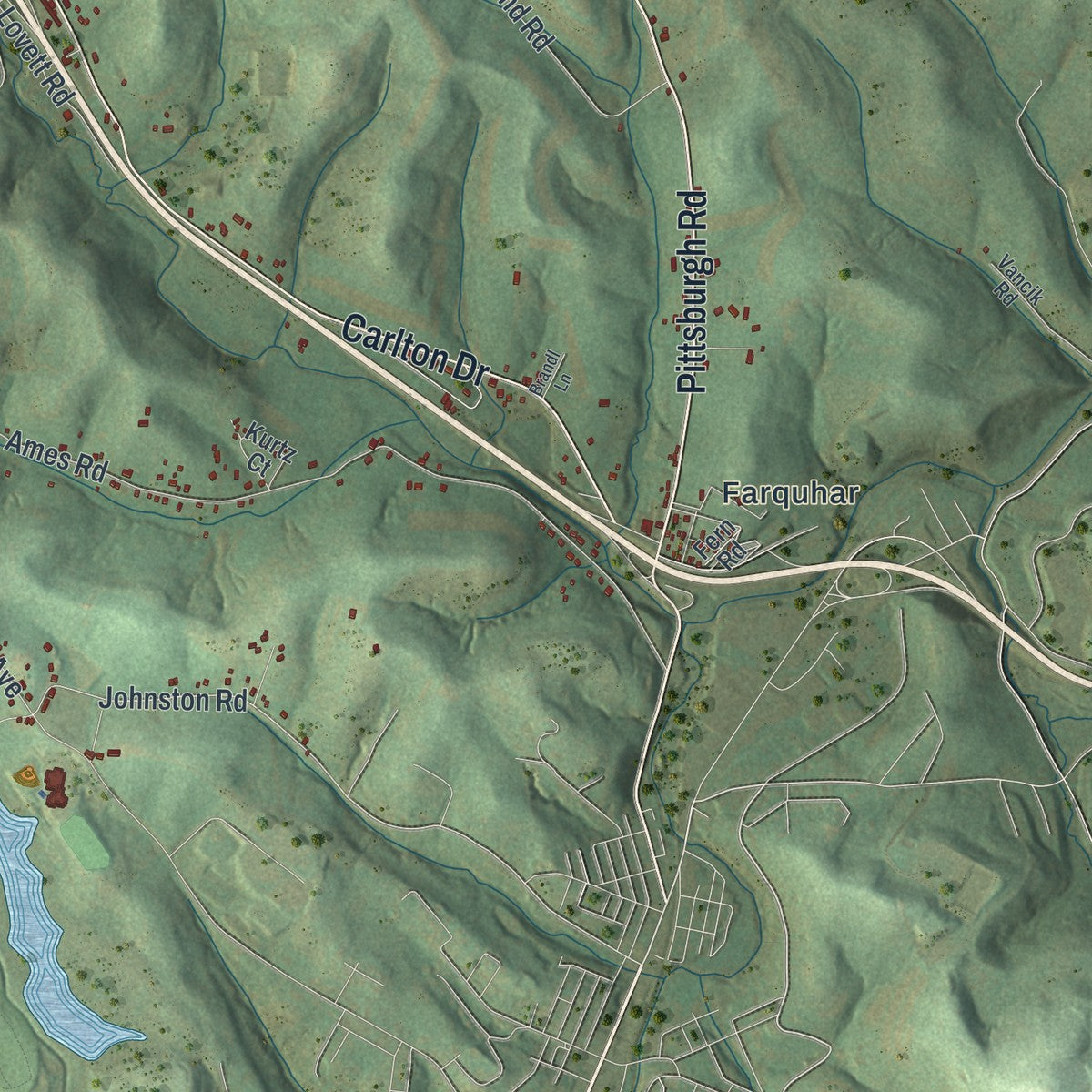 Second close-up of the map of Somerset, Washington County, Pennsylvania print showing more streets and buildings