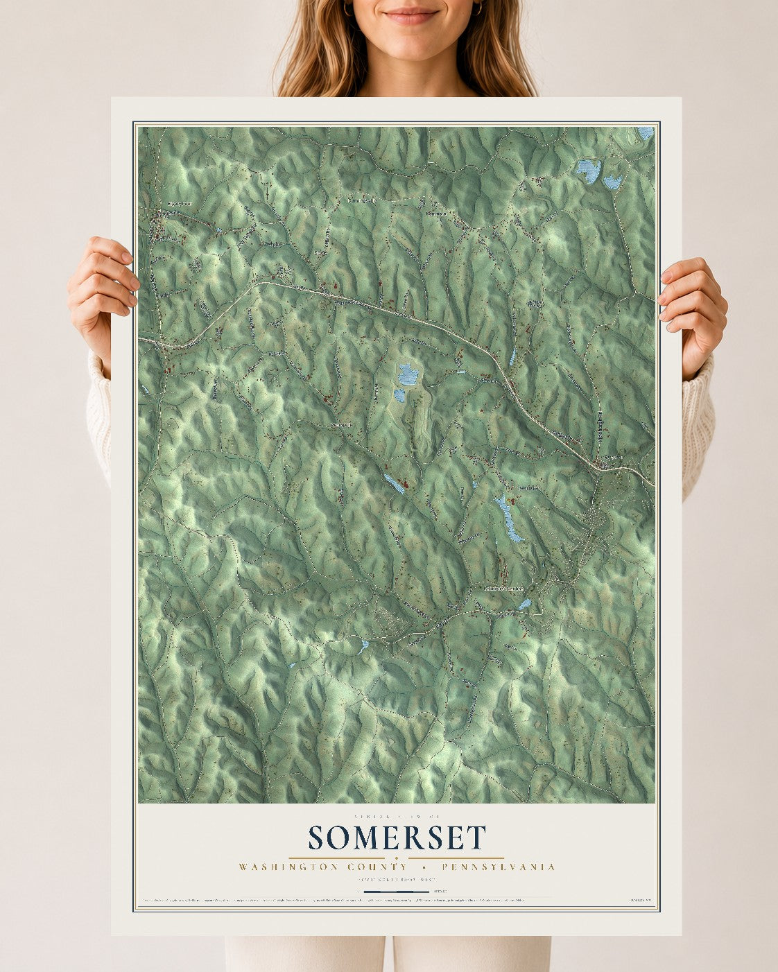 Map of Somerset, Washington County, Pennsylvania, 24 x 36 inch unframed archival matte print