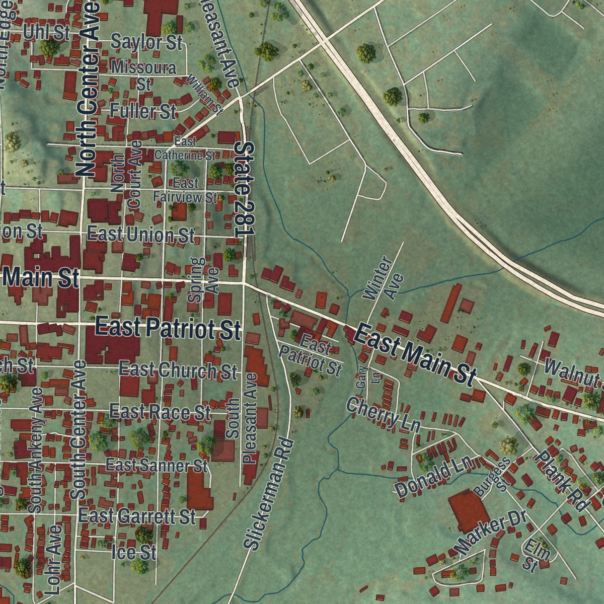 Second close-up of the map of the Borough of Somerset, Somerset County, Pennsylvania print showing more streets and buildings