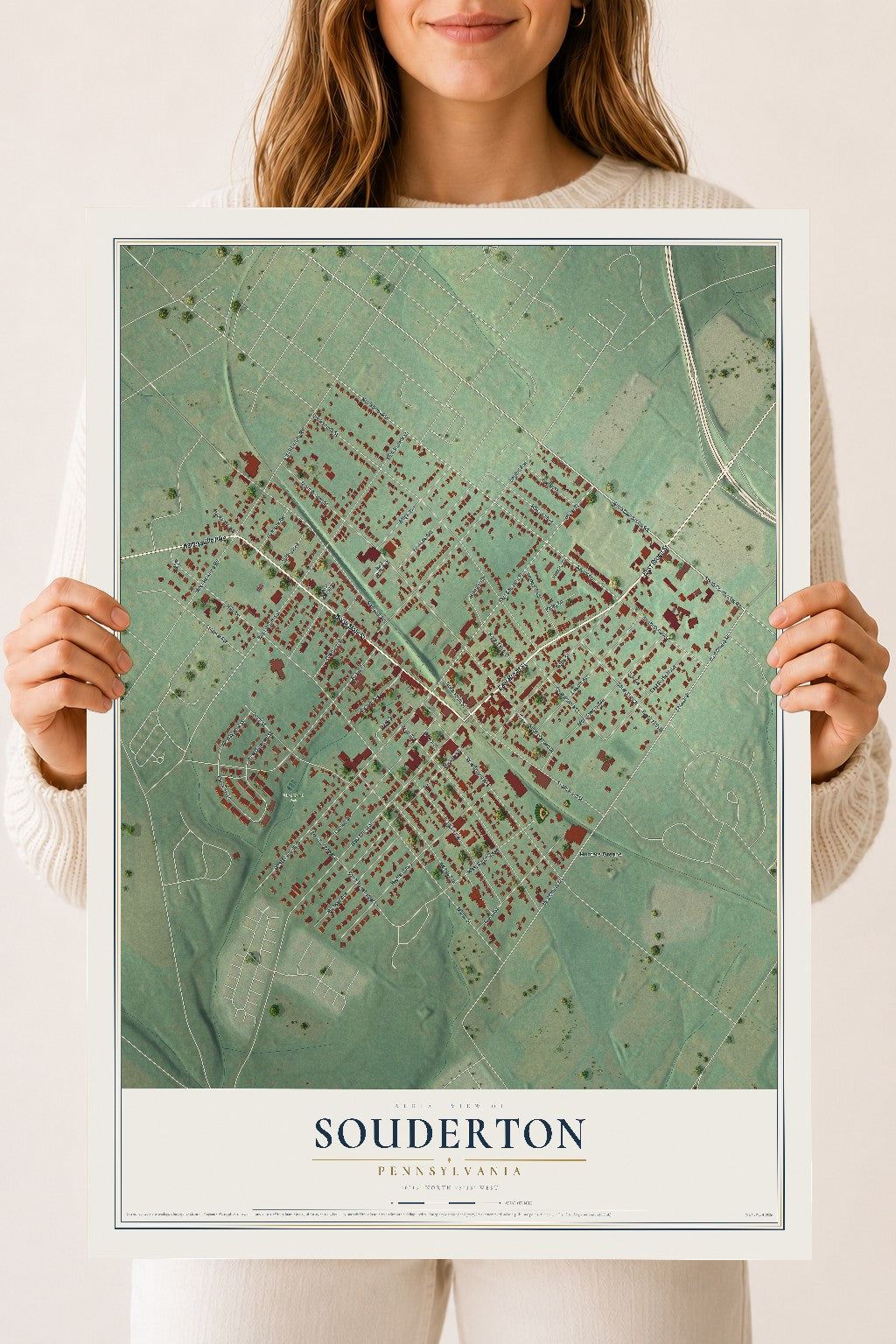 Map of Souderton, Pennsylvania, 18 x 24 inch unframed archival matte print