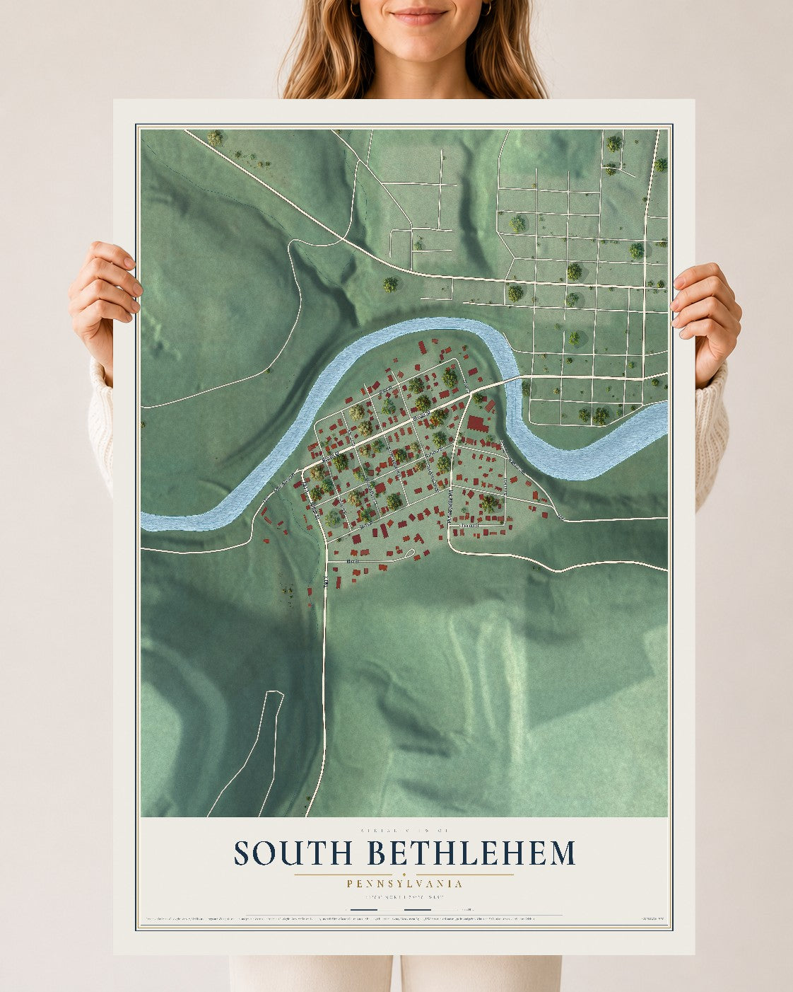 Map of South Bethlehem, Pennsylvania, 24 x 36 inch unframed archival matte print