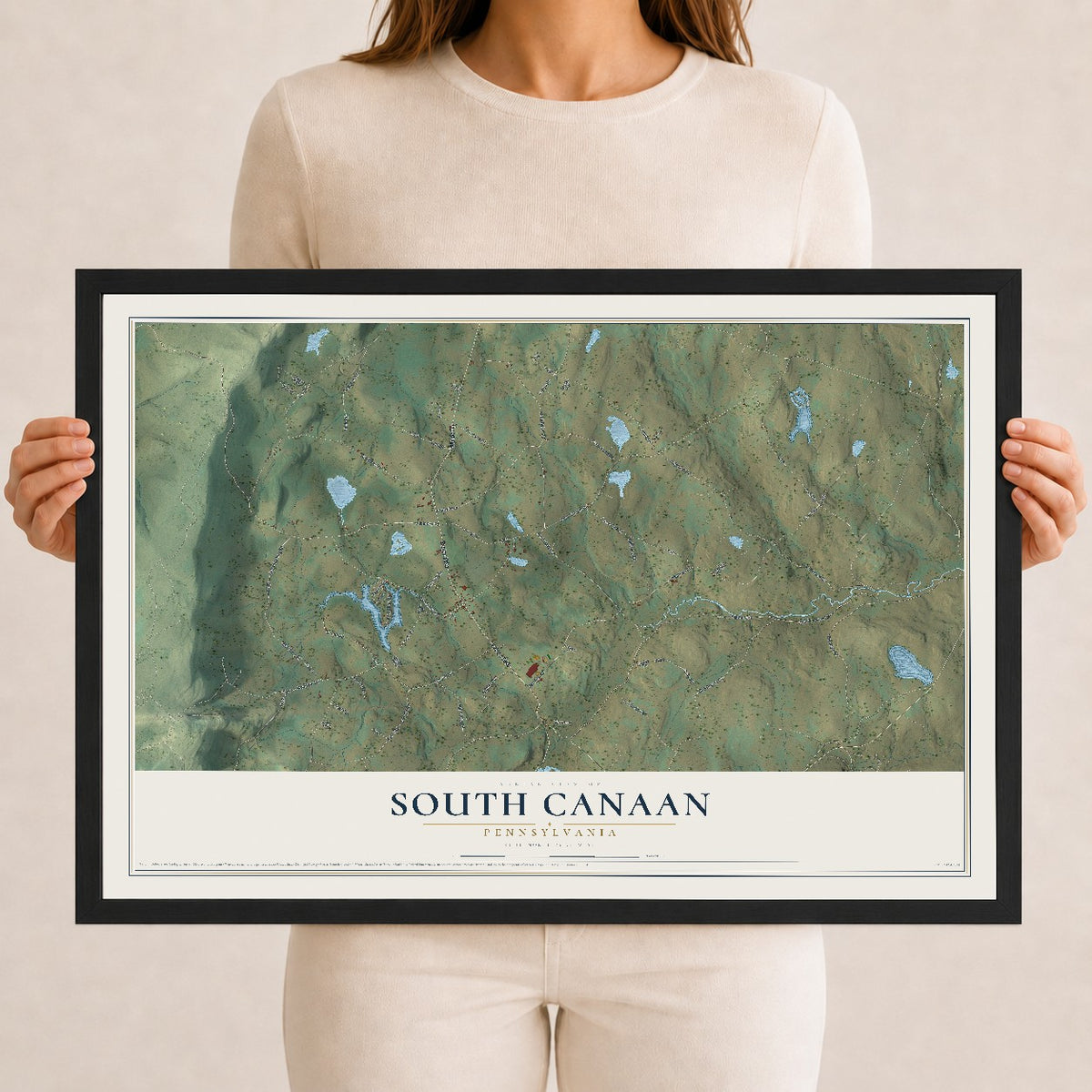 Map of South Canaan, Pennsylvania, 12 x 18 inch print in a black wood frame