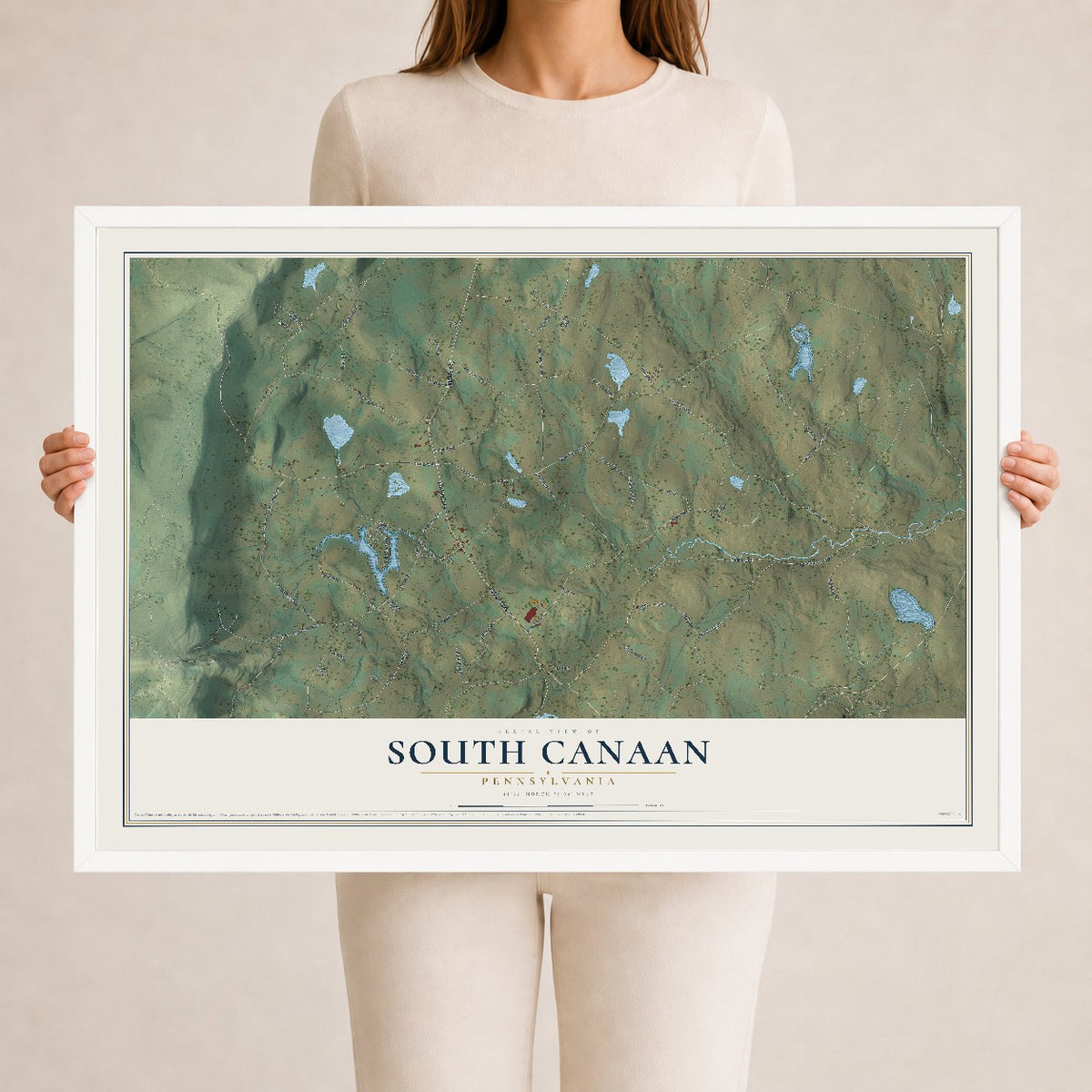 Map of South Canaan, Pennsylvania, 24 x 36 inch print in a white wood frame