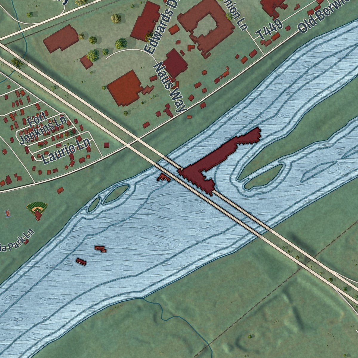 Close-up of the map of South Centre, Pennsylvania print showing street and building detail