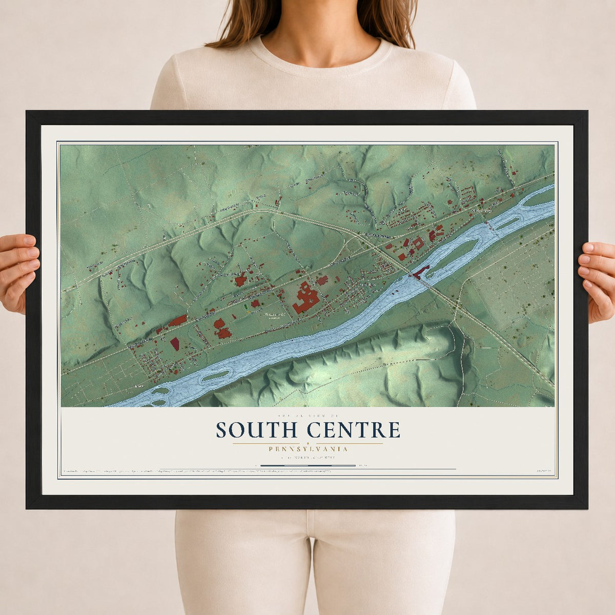 Map of South Centre, Pennsylvania, 18 x 24 inch print in a black wood frame
