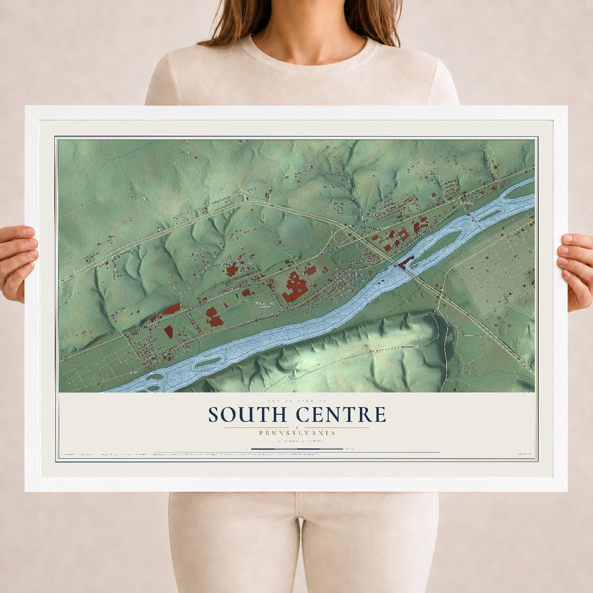 Map of South Centre, Pennsylvania, 18 x 24 inch print in a white wood frame