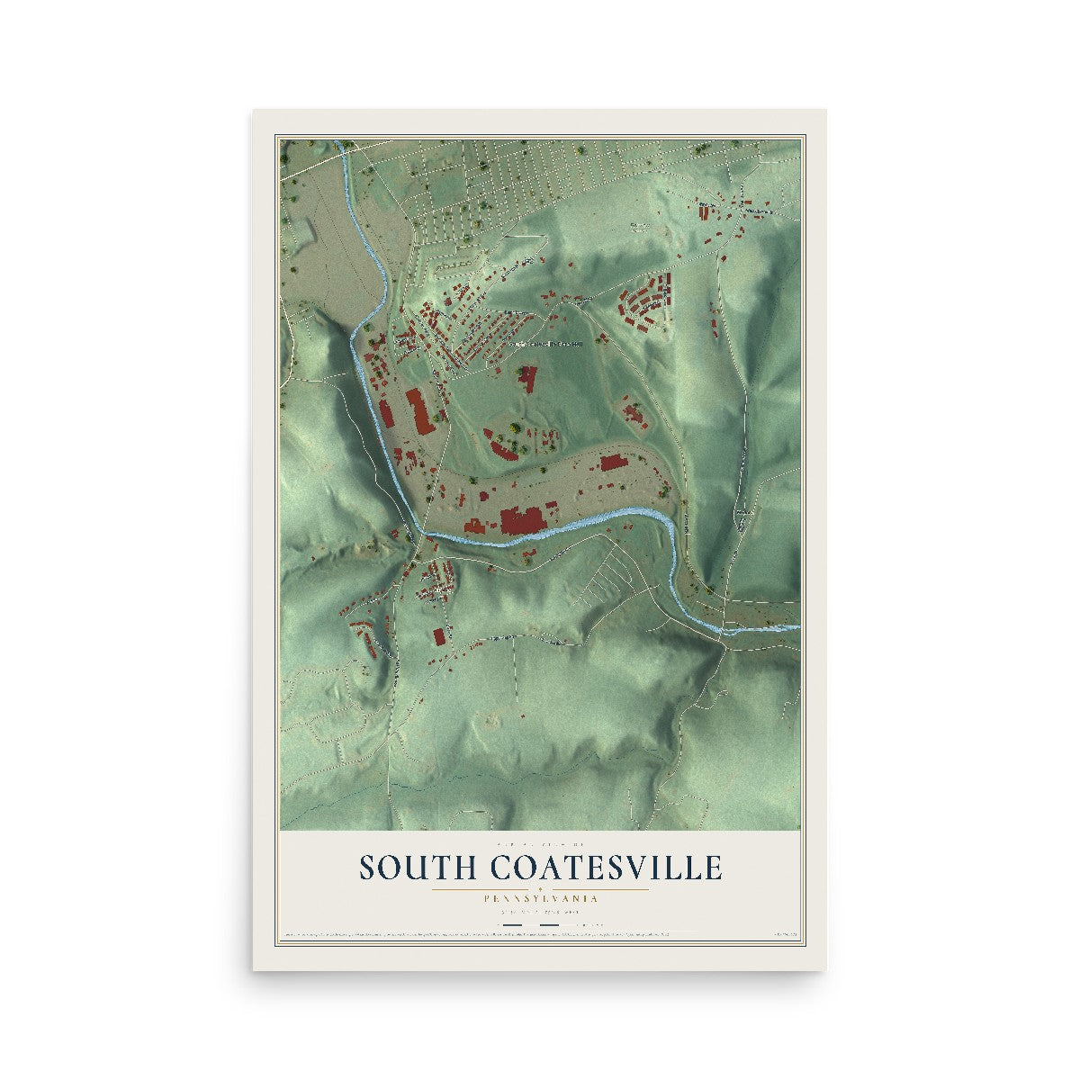 Map of South Coatesville, Pennsylvania, 12 x 18 inch unframed archival matte print