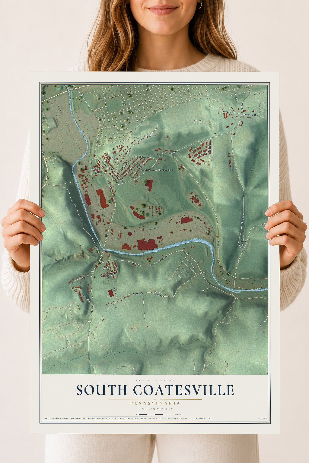 Map of South Coatesville, Pennsylvania, 18 x 24 inch unframed archival matte print