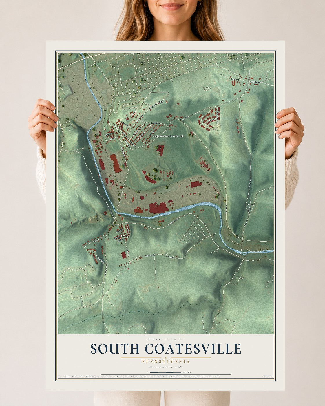 Map of South Coatesville, Pennsylvania, 24 x 36 inch unframed archival matte print