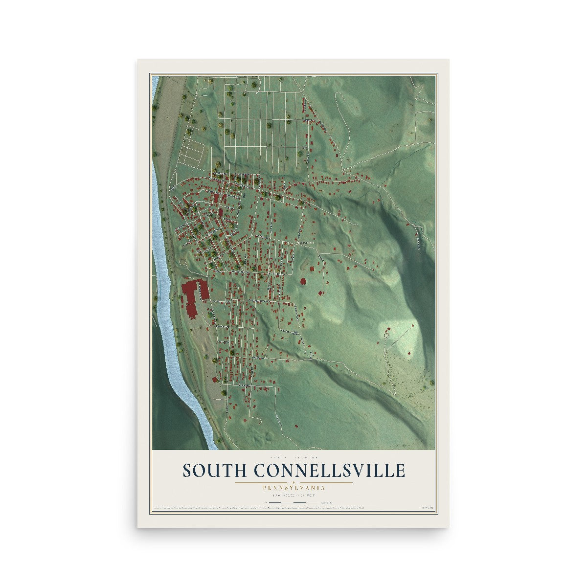 Map of South Connellsville, Pennsylvania, 12 x 18 inch unframed archival matte print