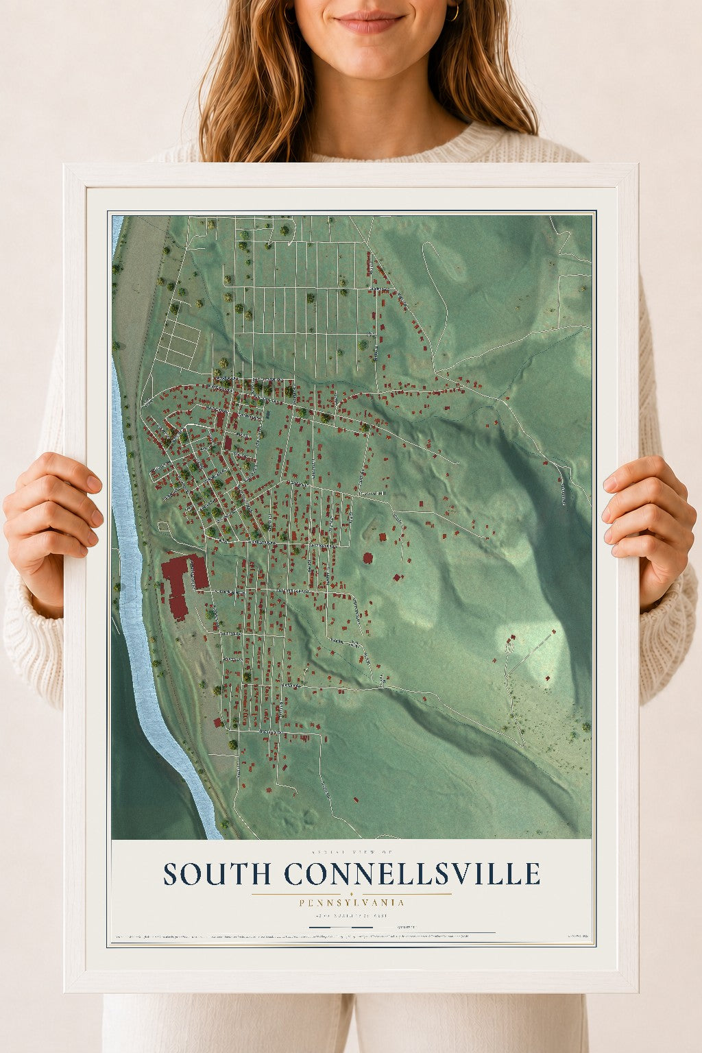 Map of South Connellsville, Pennsylvania, 18 x 24 inch print in a white wood frame
