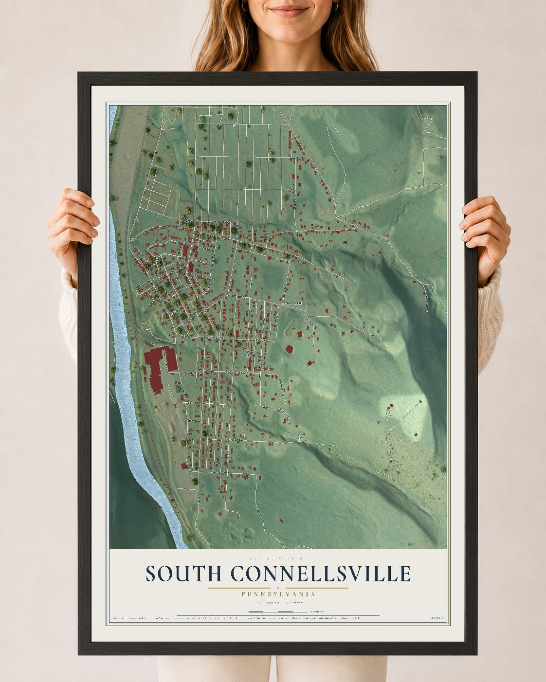 Map of South Connellsville, Pennsylvania, 24 x 36 inch print in a black wood frame