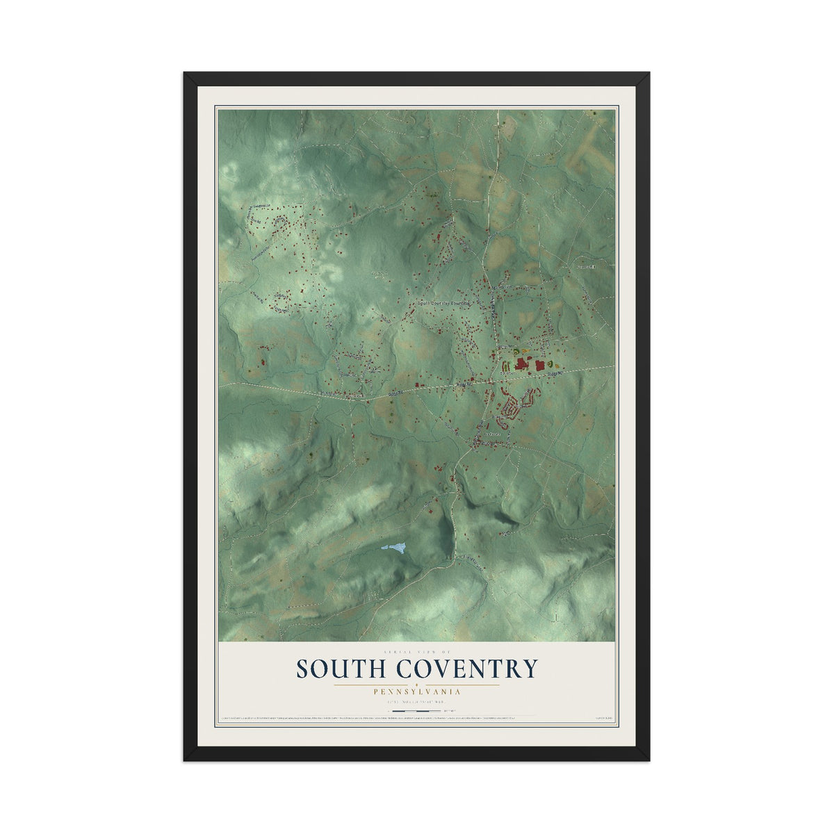 Map of South Coventry, Pennsylvania, 12 x 18 inch print in a black wood frame