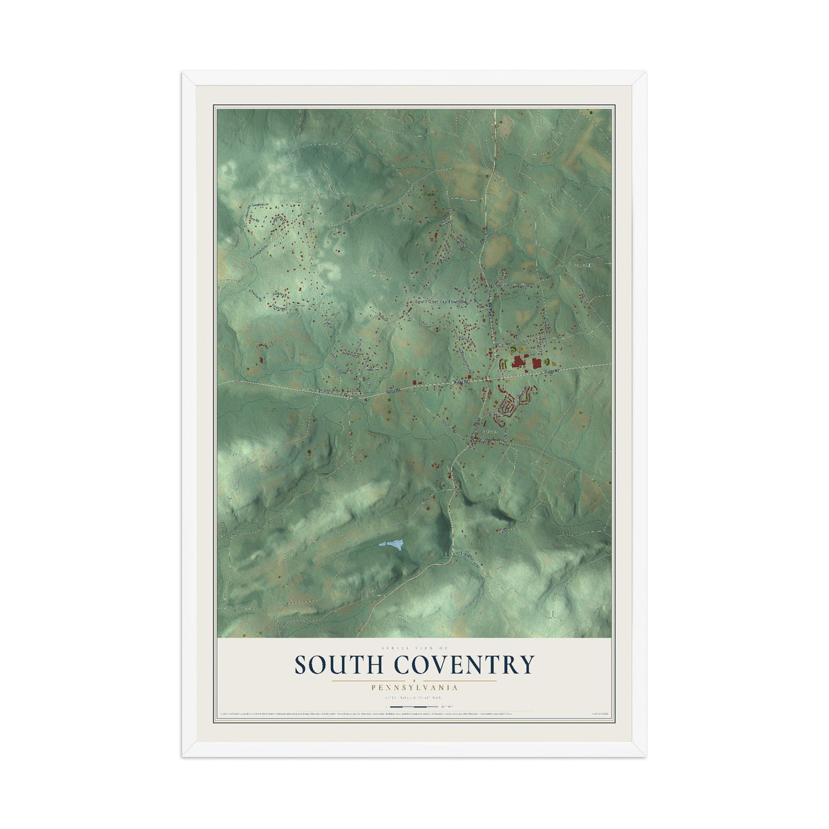 Map of South Coventry, Pennsylvania, 12 x 18 inch print in a white wood frame