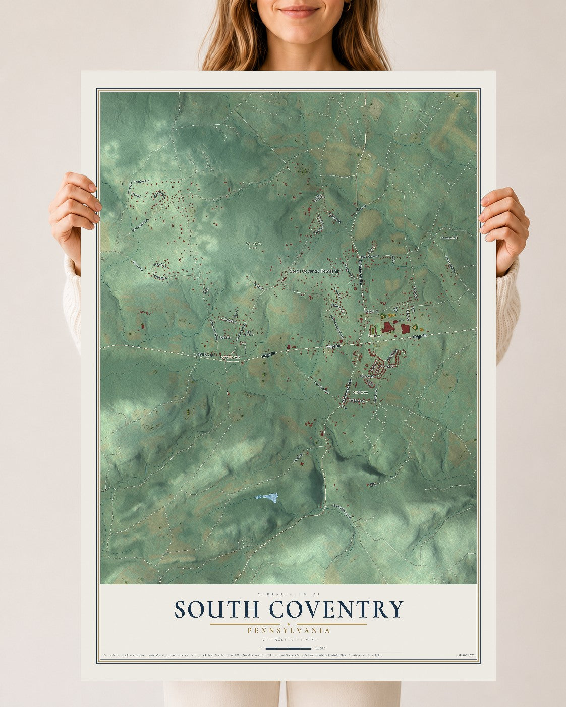 Map of South Coventry, Pennsylvania, 24 x 36 inch unframed archival matte print