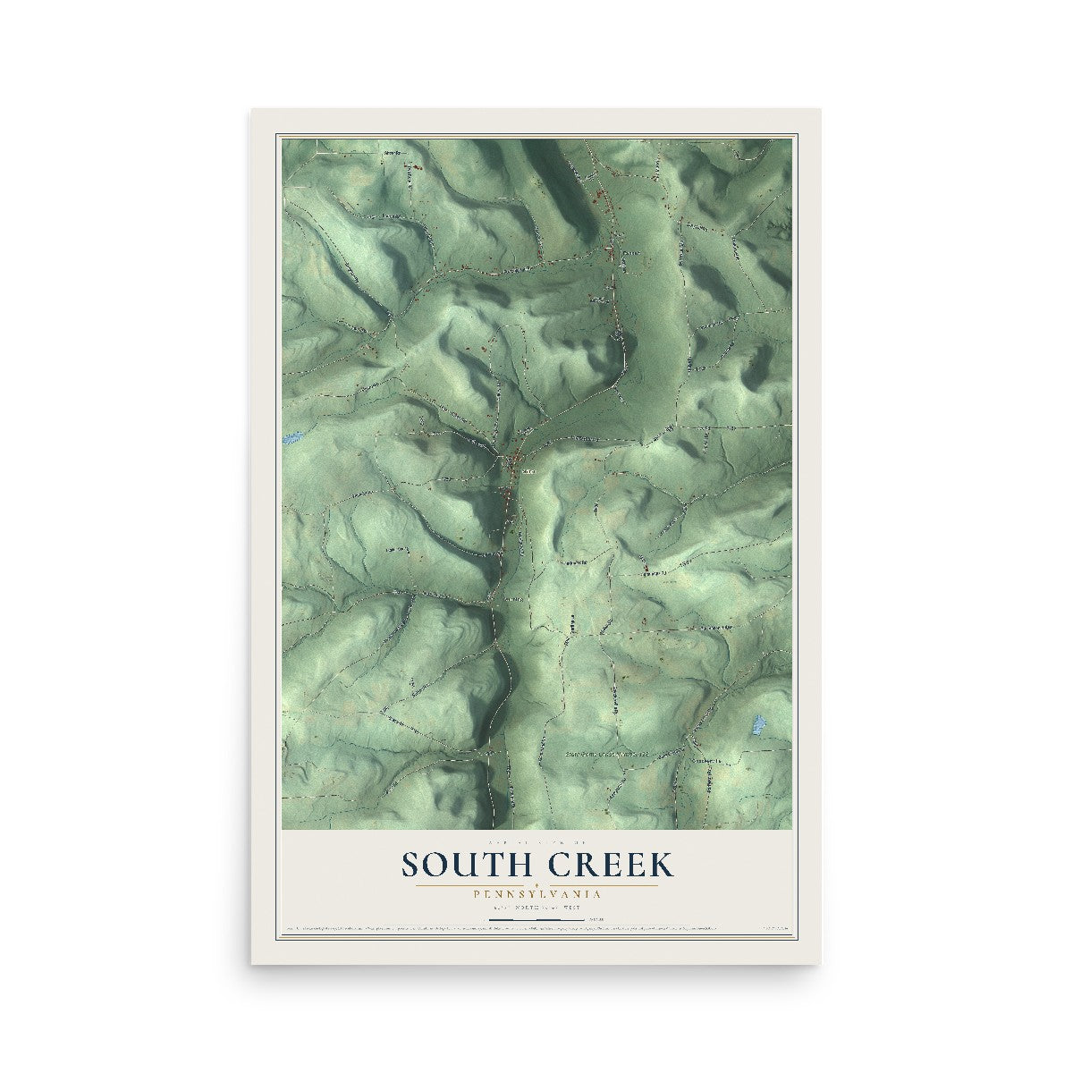 Map of South Creek, Pennsylvania, 12 x 18 inch unframed archival matte print