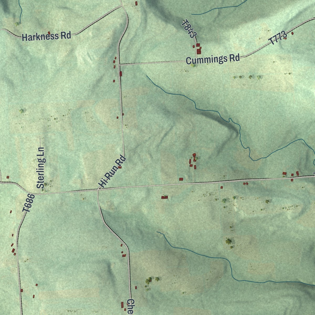 Close-up of the map of South Creek, Pennsylvania print showing street and building detail