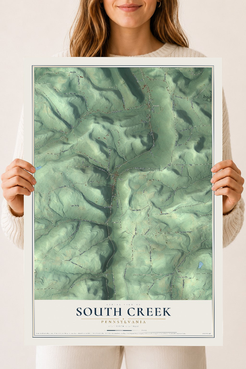 Map of South Creek, Pennsylvania, 18 x 24 inch unframed archival matte print