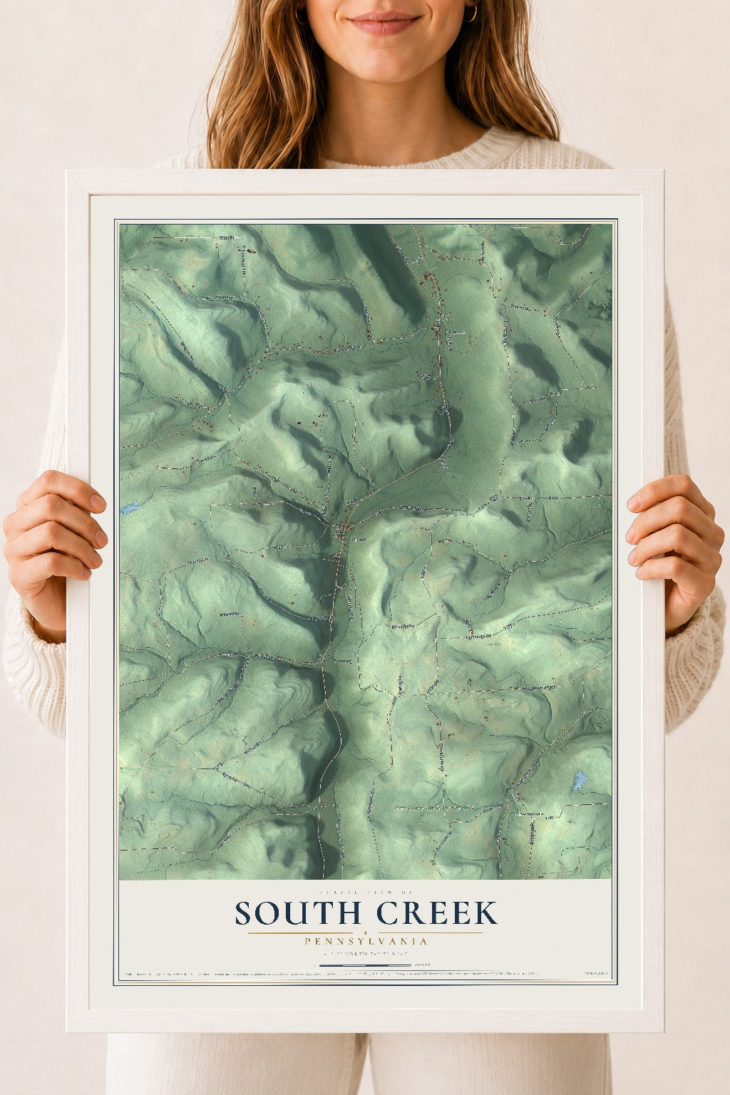 Map of South Creek, Pennsylvania, 18 x 24 inch print in a white wood frame