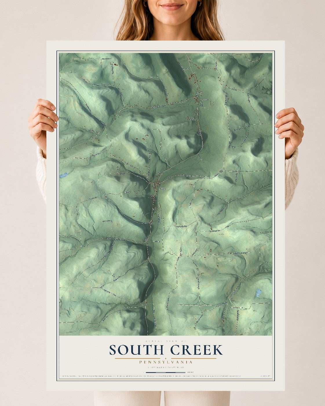 Map of South Creek, Pennsylvania, 24 x 36 inch unframed archival matte print
