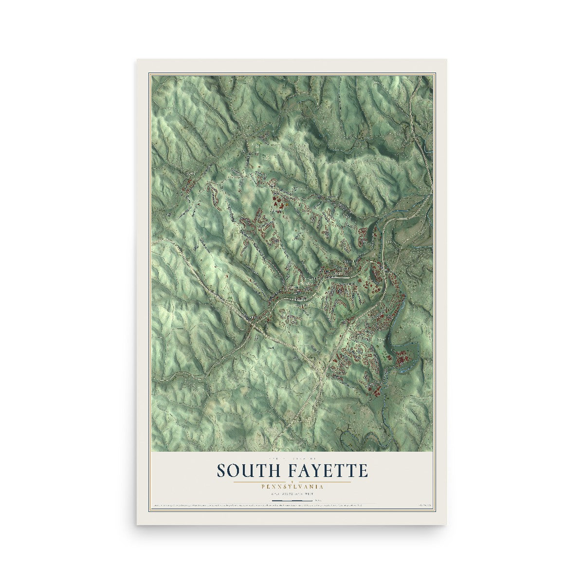 Map of South Fayette, Pennsylvania, 12 x 18 inch unframed archival matte print