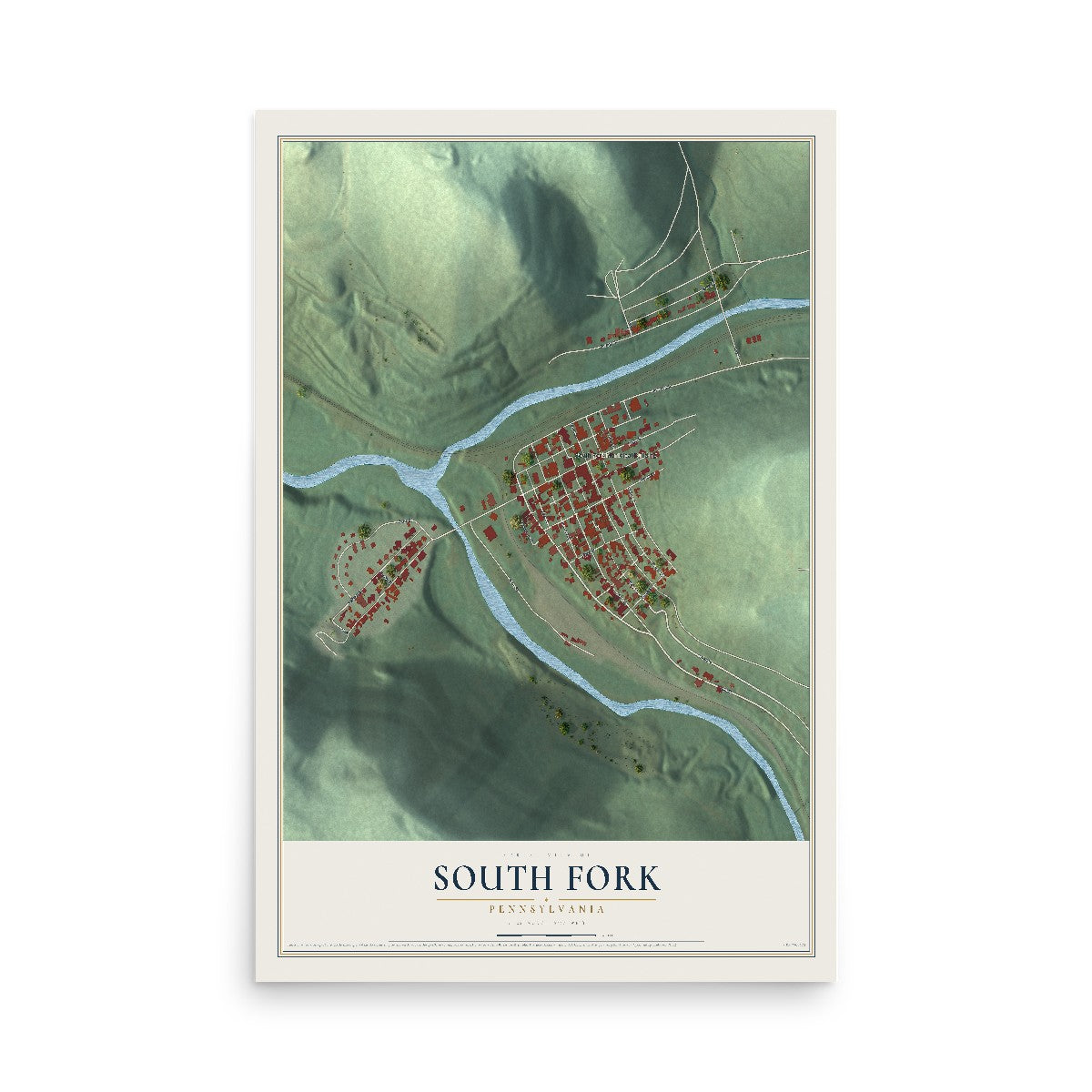 Map of South Fork, Pennsylvania, 12 x 18 inch unframed archival matte print