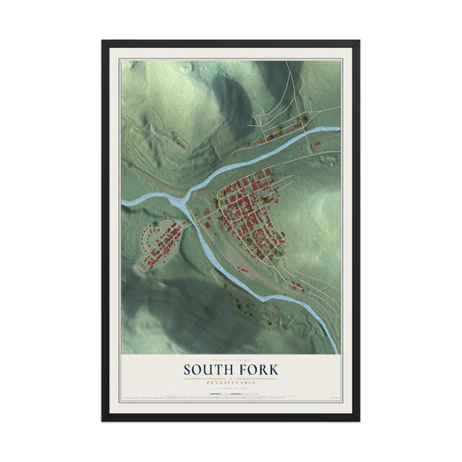 Map of South Fork, Pennsylvania, 12 x 18 inch print in a black wood frame
