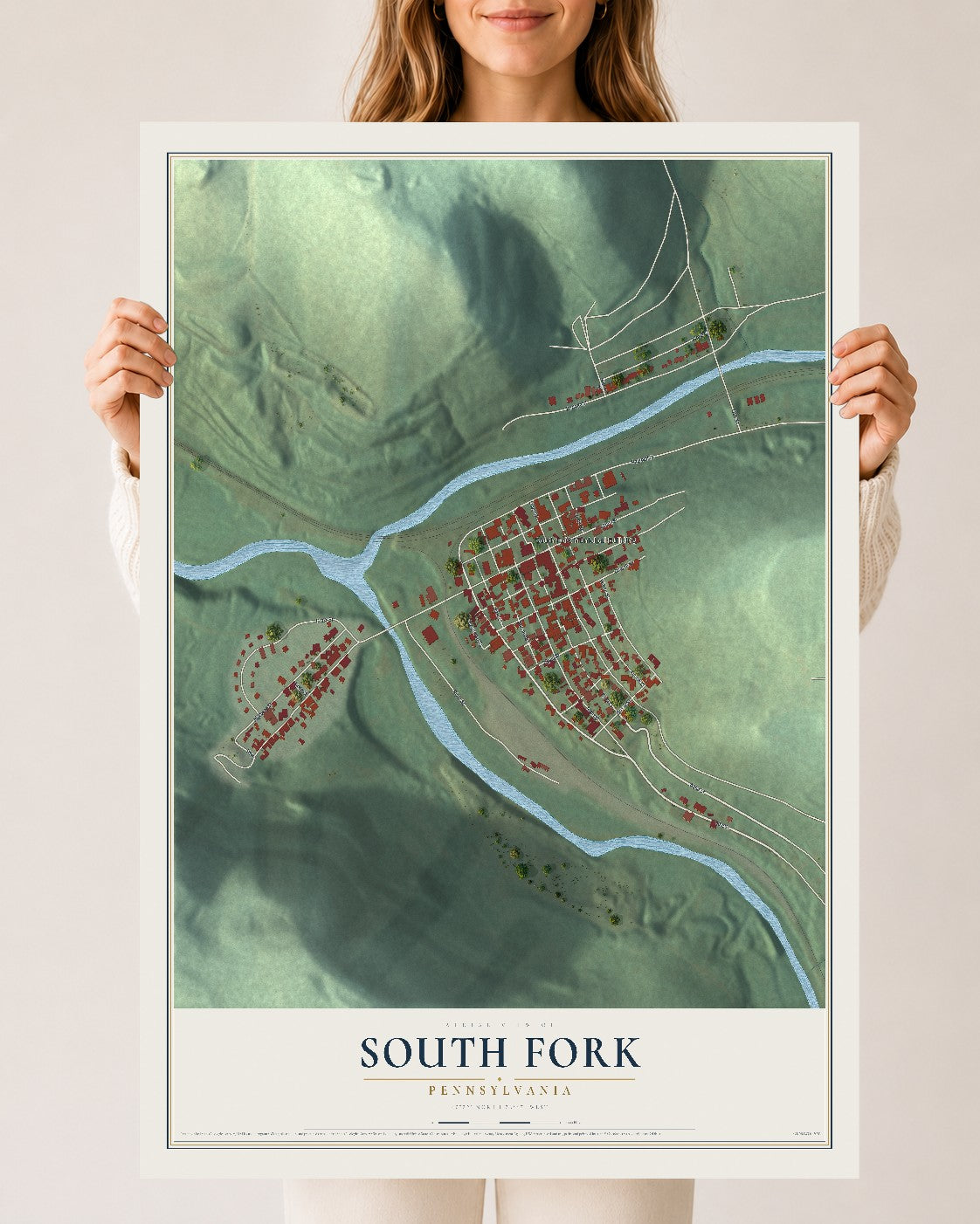 Map of South Fork, Pennsylvania, 24 x 36 inch unframed archival matte print