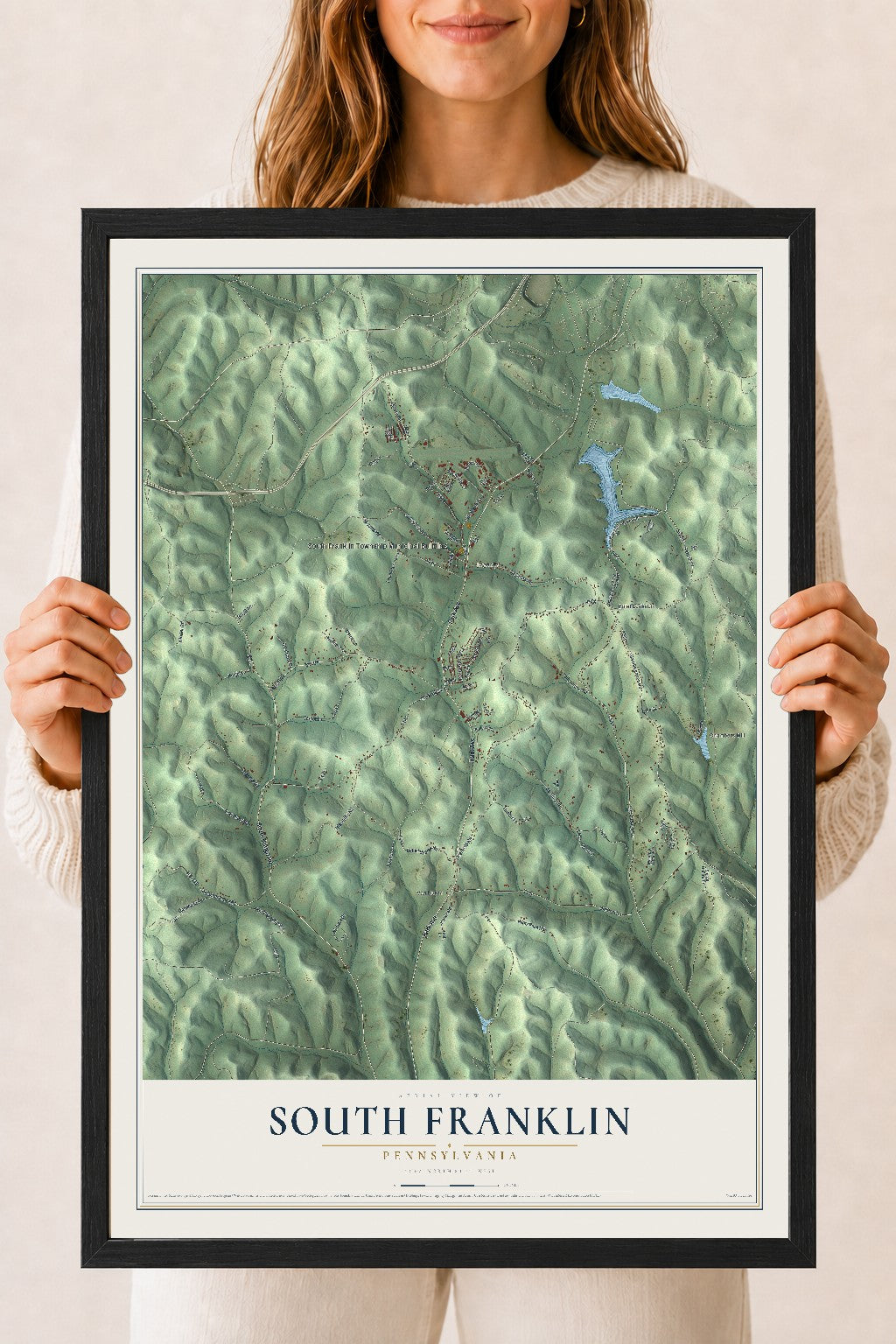 Map of South Franklin, Pennsylvania, 18 x 24 inch print in a black wood frame