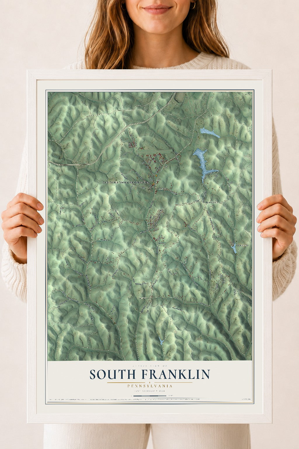 Map of South Franklin, Pennsylvania, 18 x 24 inch print in a white wood frame