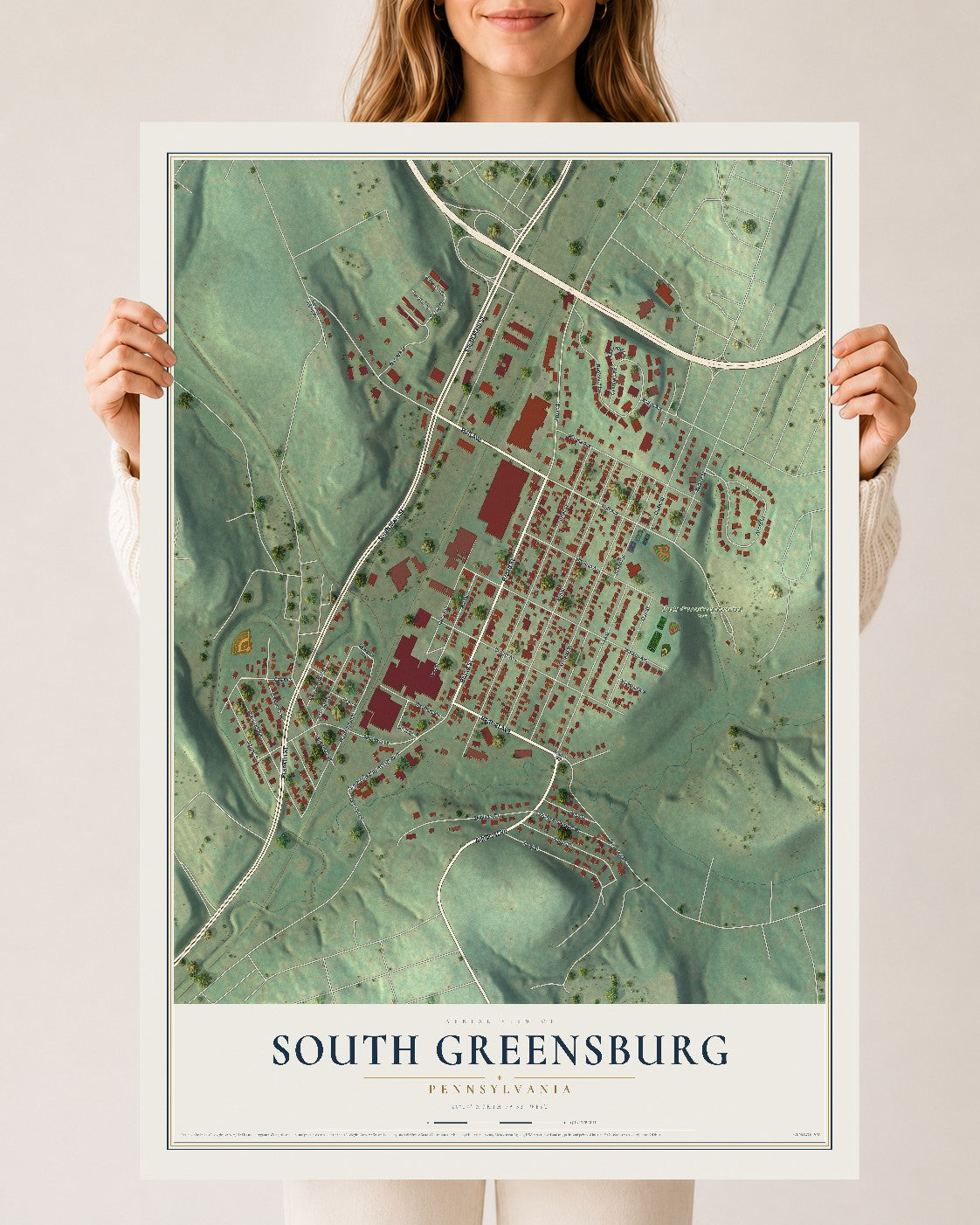 Map of South Greensburg, Pennsylvania, 24 x 36 inch unframed archival matte print