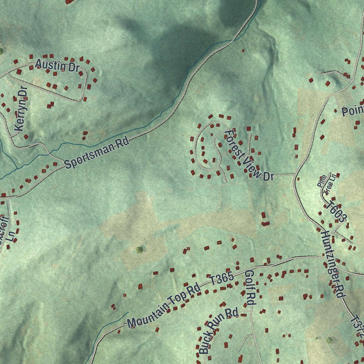 Second close-up of the map of South Heidelberg, Pennsylvania print showing more streets and buildings