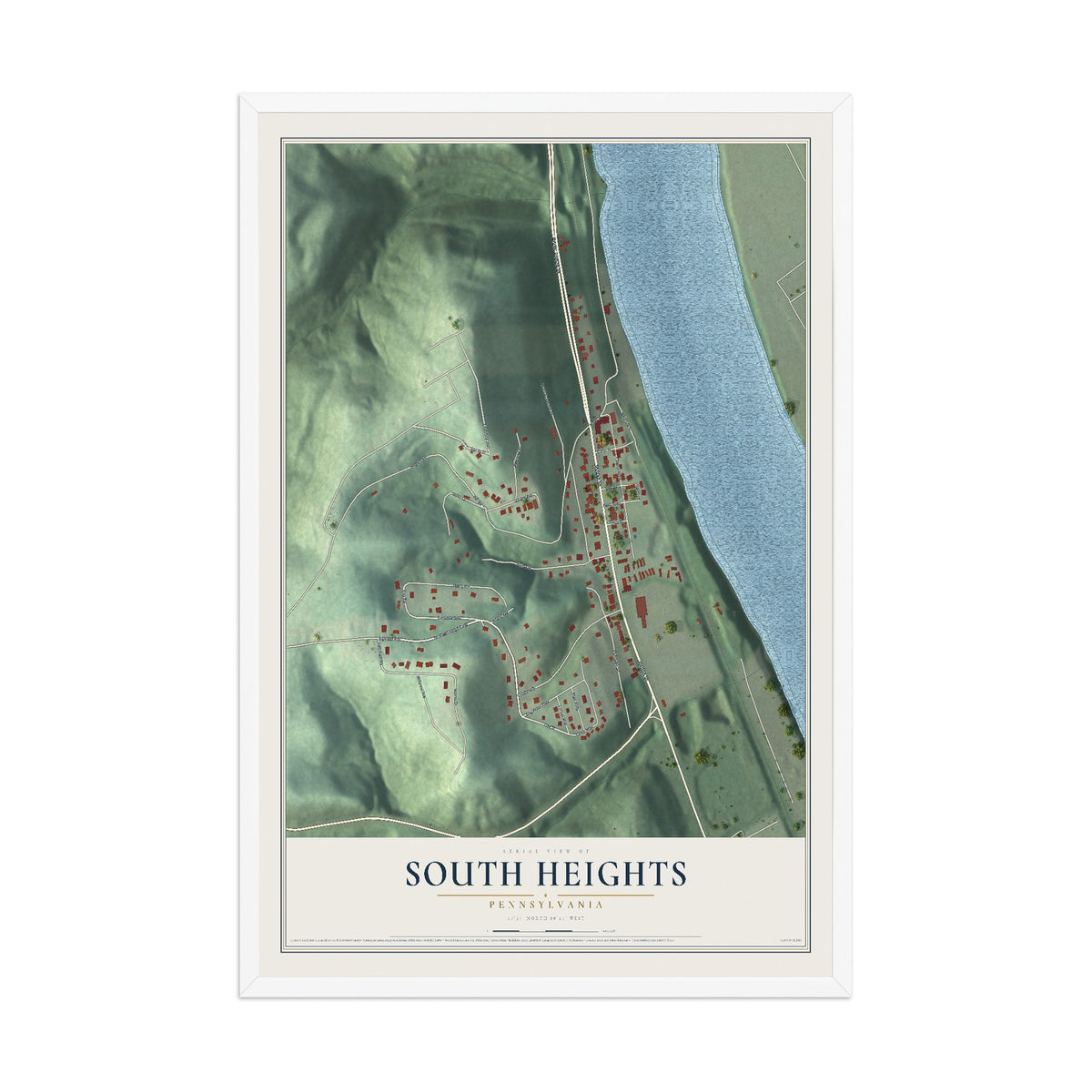 Map of South Heights, Pennsylvania, 12 x 18 inch print in a white wood frame