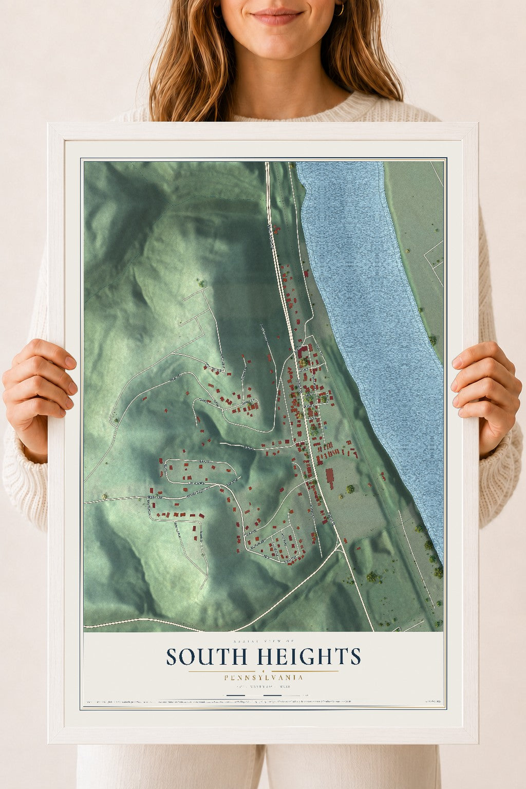 Map of South Heights, Pennsylvania, 18 x 24 inch print in a white wood frame