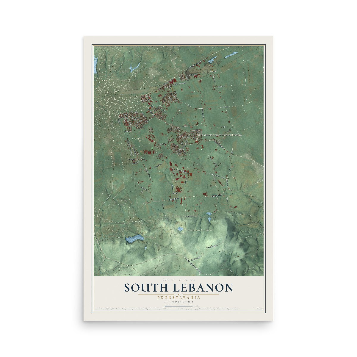 Map of South Lebanon, Pennsylvania, 12 x 18 inch unframed archival matte print