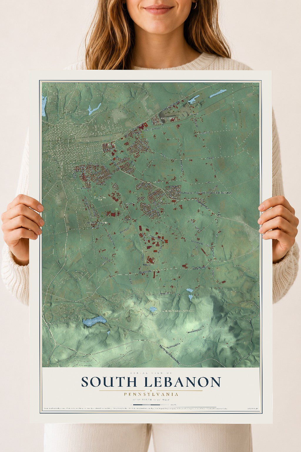 Map of South Lebanon, Pennsylvania, 18 x 24 inch unframed archival matte print