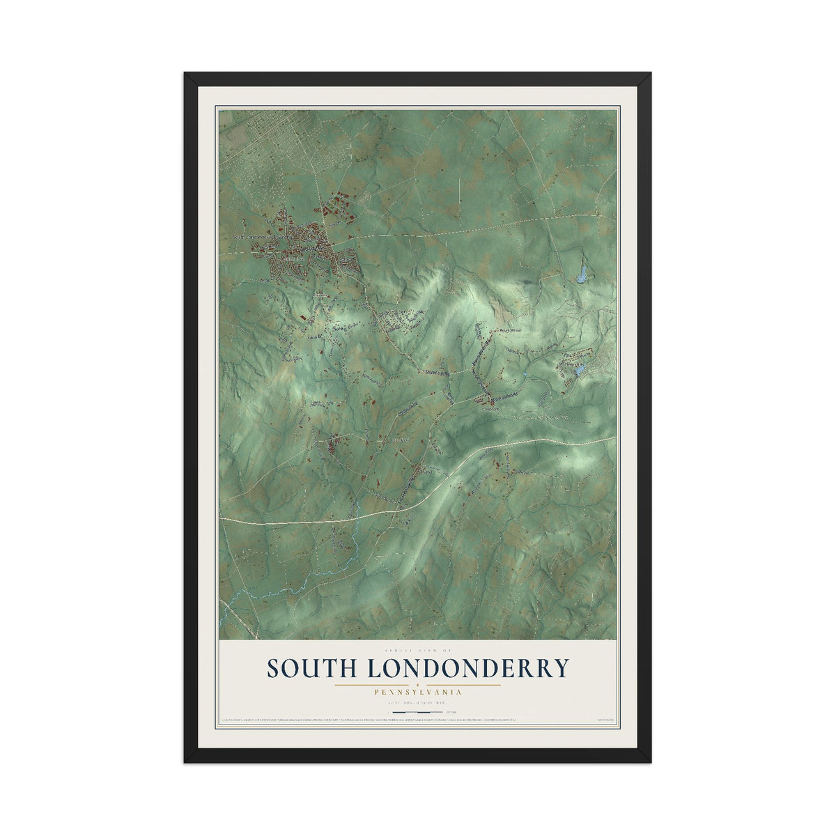Map of South Londonderry, Pennsylvania, 12 x 18 inch print in a black wood frame